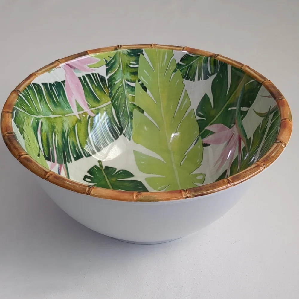 Tommy Bahama Palm Leaves & Bird Of Paradise Melamine Serving Bowl 9.75